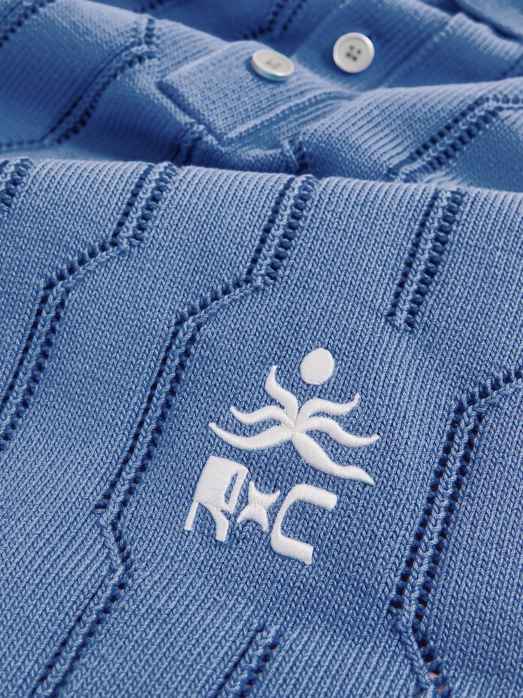 Reiss Blue Oasis Reiss | Ché Cotton Pointelle Polo Shirt - Image 7 of 7