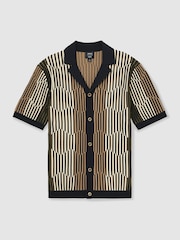 Reiss Navy/Camel Andre Reiss | Ché Stripe-Intarsia Shirt - Image 2 of 6