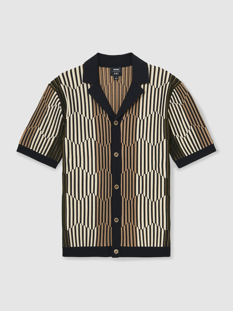 Reiss Navy/Camel Andre Reiss | Ché Stripe-Intarsia Shirt - Image 2 of 6