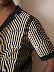 Reiss Navy/Camel Andre Reiss | Ché Stripe-Intarsia Shirt - Image 3 of 6