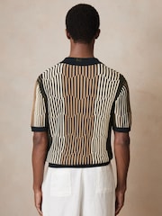 Reiss Navy/Camel Andre Reiss | Ché Stripe-Intarsia Shirt - Image 4 of 6