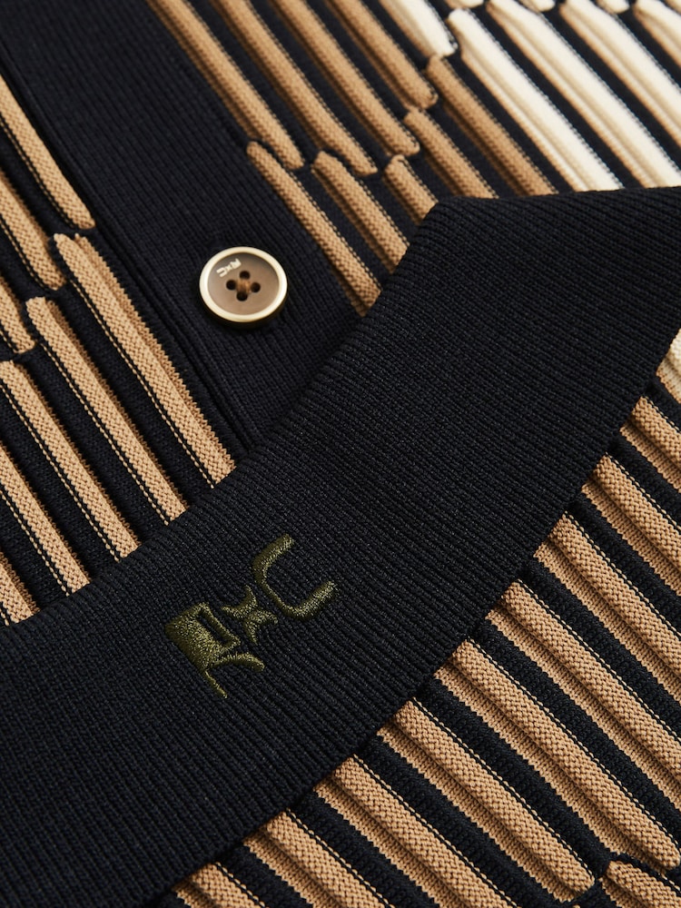 Reiss Navy/Camel Andre Reiss | Ché Stripe-Intarsia Shirt - Image 6 of 6