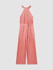 Reiss Pink Rosin Petite Satin Wide-Leg Draped Jumpsuit - Image 2 of 7
