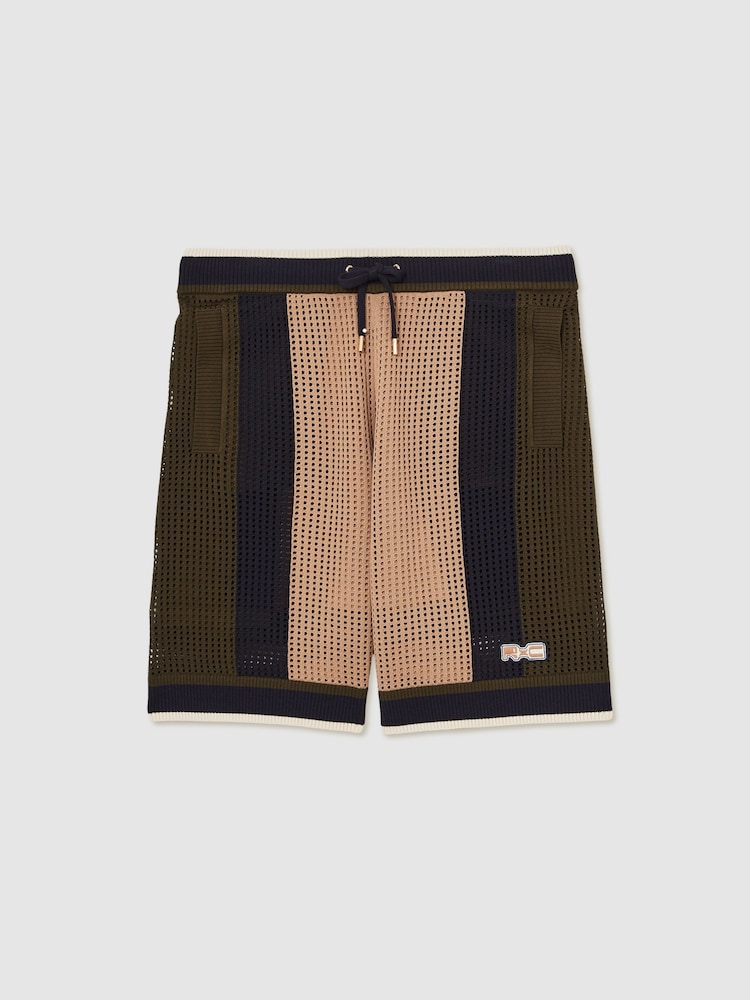 Reiss Camel/Green Refresh Reiss | Ché Crochet Colour-Block Shorts - Image 2 of 5