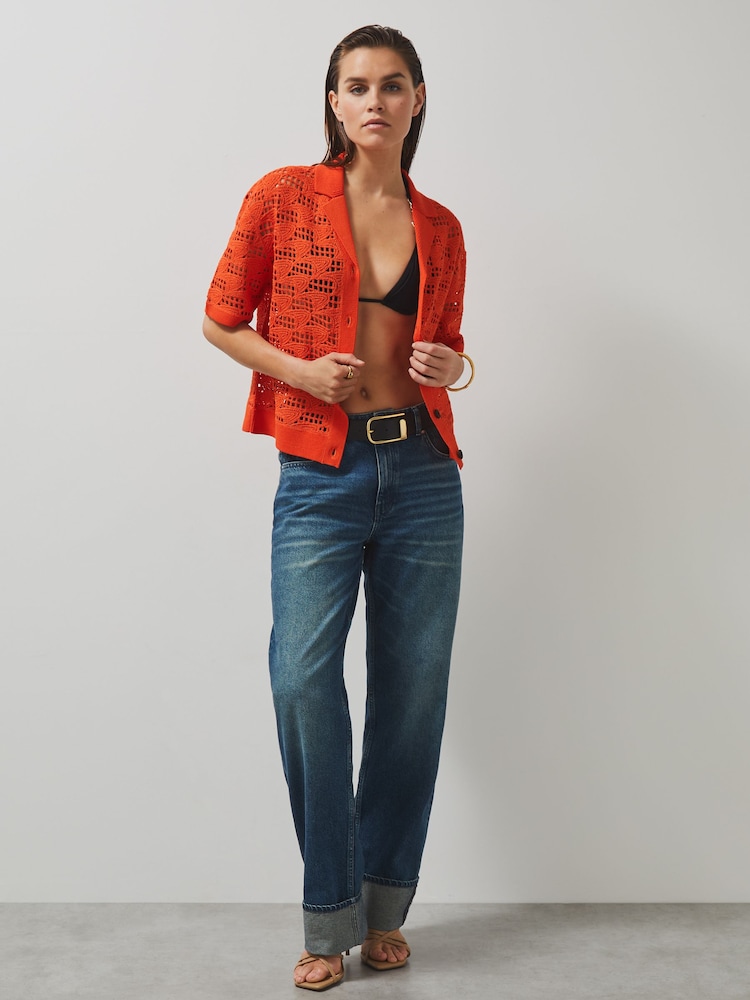 Reiss Papaya Fleur McLaren F1 Team Speedmark Crochet Shirt - Image 1 of 6