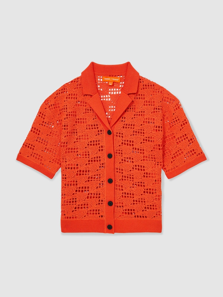 Reiss Papaya Fleur McLaren F1 Team Speedmark Crochet Shirt - Image 2 of 6