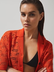 Reiss Papaya Fleur McLaren F1 Team Speedmark Crochet Shirt - Image 3 of 6