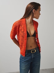 Reiss Papaya Fleur McLaren F1 Team Speedmark Crochet Shirt - Image 4 of 6