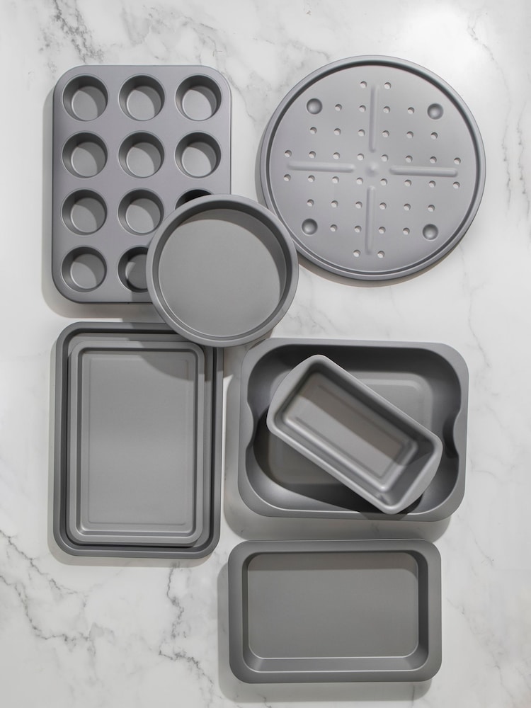 Kitchencraft Set of 8 Silver Steel Non-Stick Bakeware - Image 1 of 6