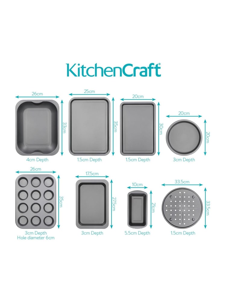 Kitchencraft Set of 8 Silver Steel Non-Stick Bakeware - Image 5 of 6