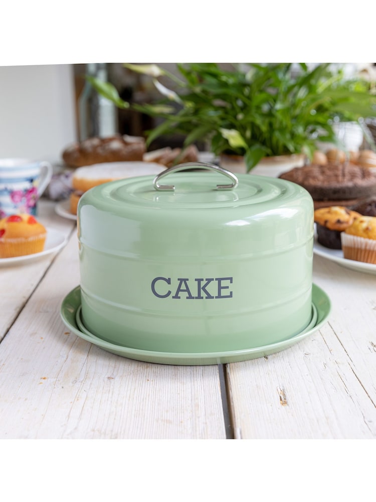 Kitchencraft Green Vintage-Style Round Airtight Cake Storage Tin - Image 1 of 6 Kitchencraft Green Vintage-Style Round Airtight Cake Storage Tin - Image 1 of 6