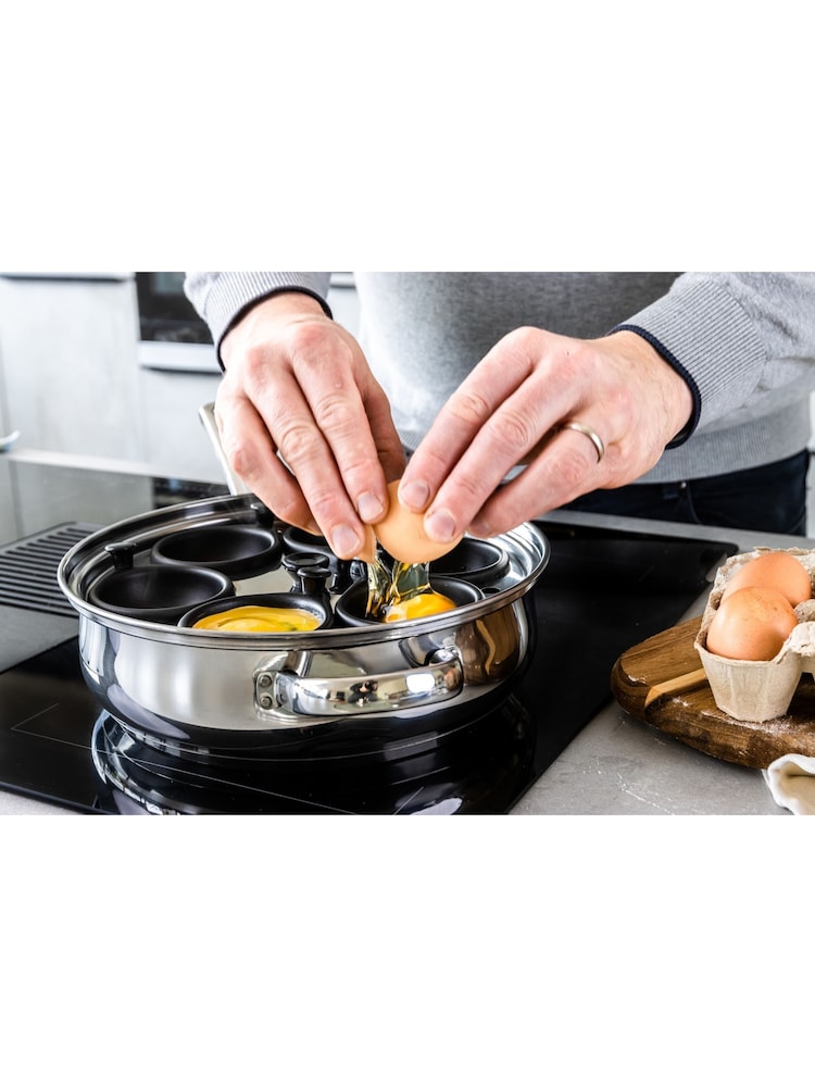 Kitchencraft Silver Non Stick Stainless Steel 6 Egg Poacher Pan - Image 1 of 6
