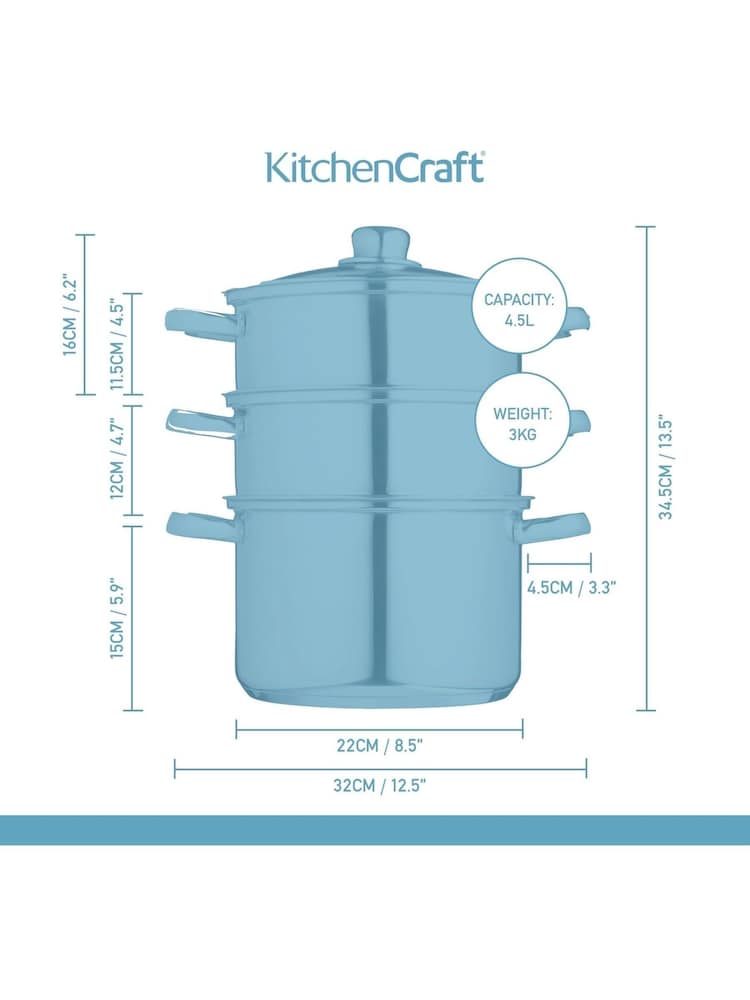 Kitchencraft Silver Stainless Steel Three Tier Steamer - Image 4 of 6