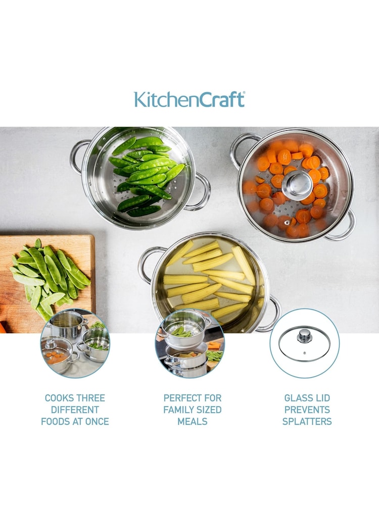 Kitchencraft Silver Stainless Steel Three Tier Steamer - Image 5 of 6