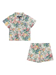 Polo Ralph Lauren Green 100% Cotton Floral T-Shirt and Shorts Pyjamas Set - Image 1 of 2