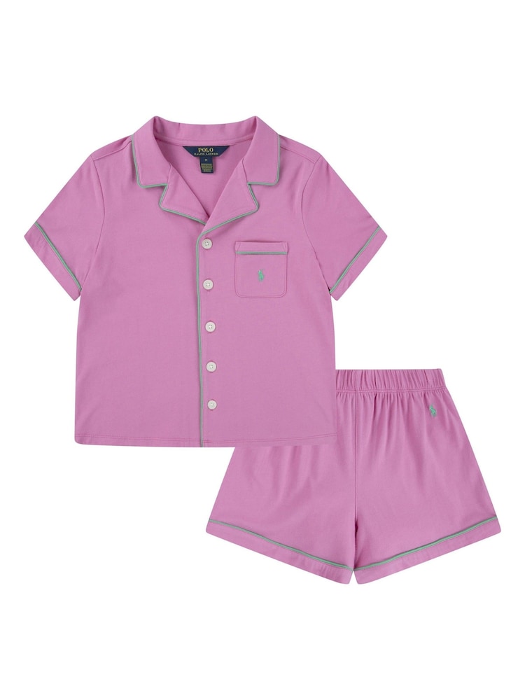 Polo Ralph Lauren Pink 100% Cotton Floral T-Shirt and Shorts Pyjamas Set - Image 1 of 5