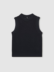 Reiss Navy Bryant Cotton-Blend Crochet Vest - Image 2 of 7