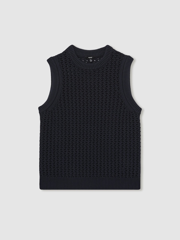 Reiss Navy Bryant Cotton-Blend Crochet Vest - Image 2 of 7