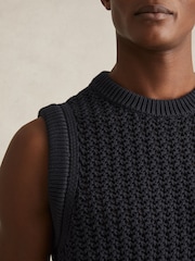 Reiss Navy Bryant Cotton-Blend Crochet Vest - Image 5 of 7