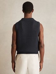 Reiss Navy Bryant Cotton-Blend Crochet Vest - Image 6 of 7