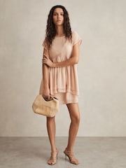 Reiss Pale Pink Minerva Tiered Mini Dress - Image 1 of 5