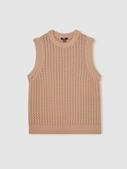 Reiss Soft Camel Bryant Cotton-Blend Crochet Vest - Image 2 of 6