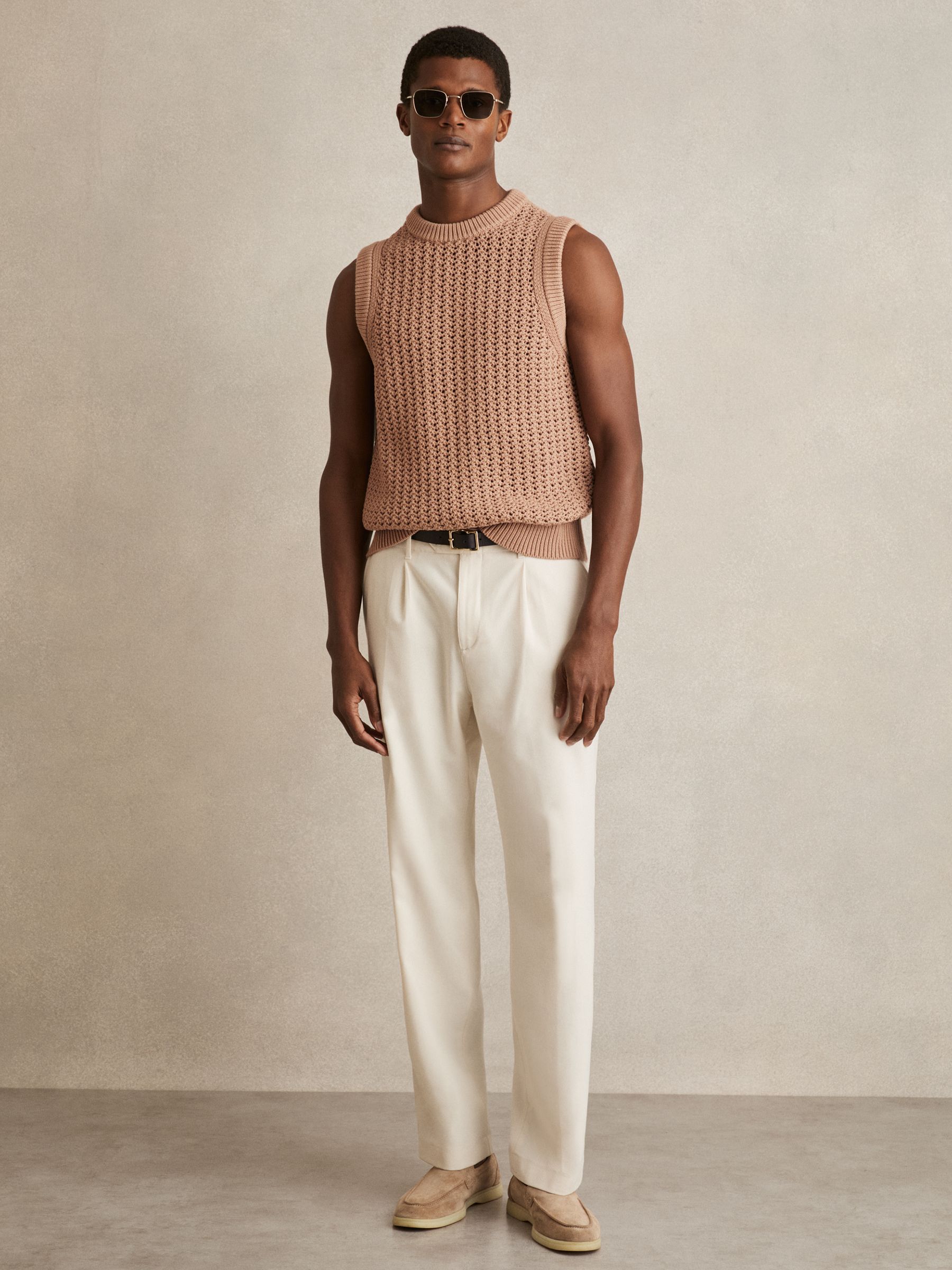 Buy Reiss Soft Camel Bryant Cotton-Blend Crochet Vest from Next USA