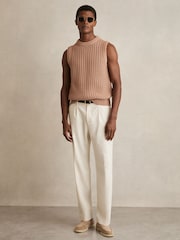 Reiss Soft Camel Bryant Cotton-Blend Crochet Vest - Image 3 of 6