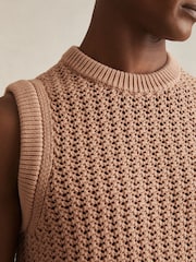 Reiss Soft Camel Bryant Cotton-Blend Crochet Vest - Image 4 of 6