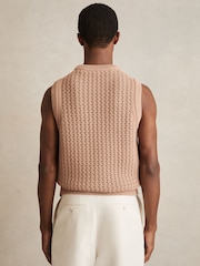 Reiss Soft Camel Bryant Cotton-Blend Crochet Vest - Image 5 of 6