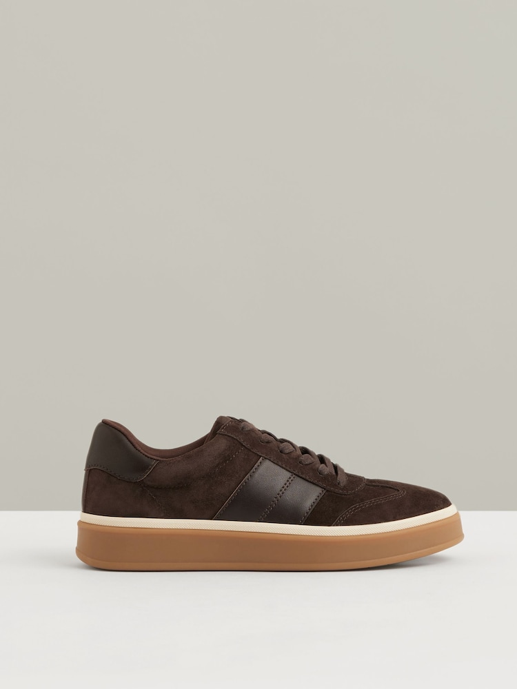 Reiss Chocolate Lizzie Suede Low-Top Trainers - Image 1 of 5