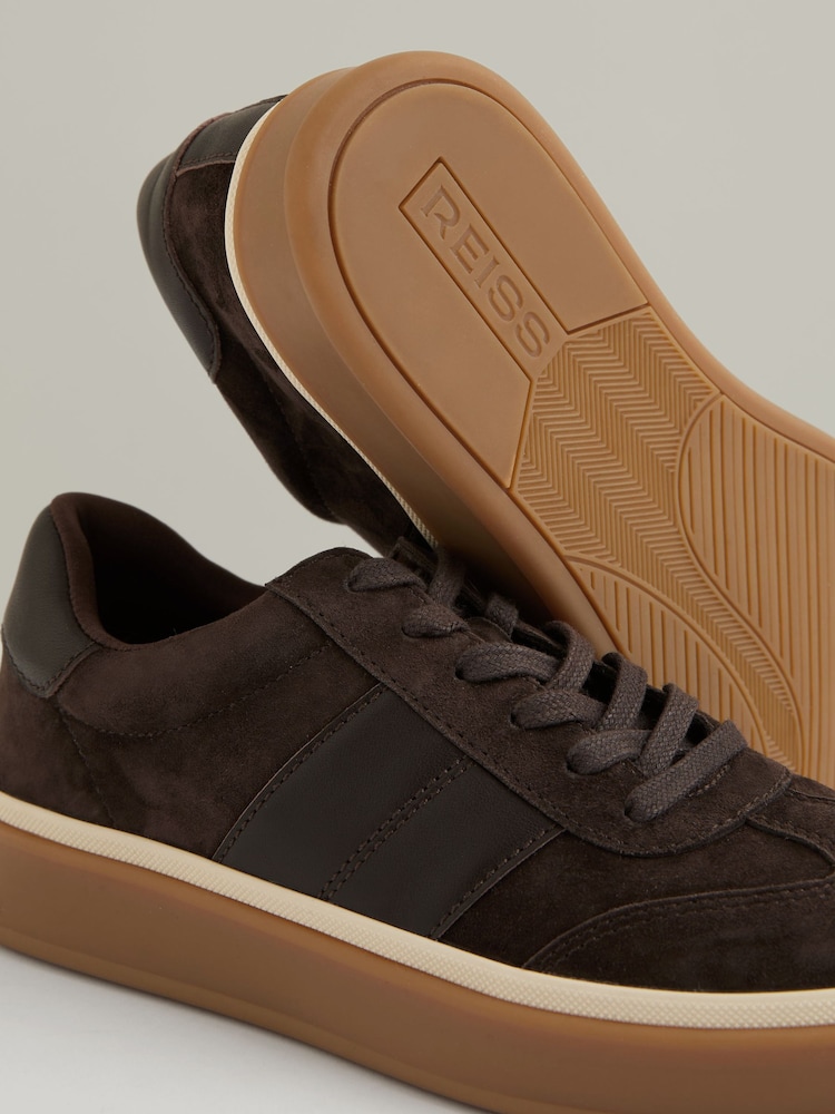 Reiss Chocolate Lizzie Suede Low-Top Trainers - Image 5 of 5