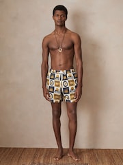 Reiss Olive Green Trinity Reiss | Ché Sunset-Print Swim Shorts - Image 4 of 9