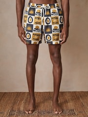 Reiss Olive Green Trinity Reiss | Ché Sunset-Print Swim Shorts - Image 6 of 9