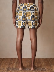 Reiss Olive Green Trinity Reiss | Ché Sunset-Print Swim Shorts - Image 8 of 9