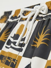 Reiss Olive Green Trinity Reiss | Ché Sunset-Print Swim Shorts - Image 9 of 9