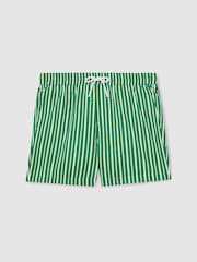 Reiss Green/White Corva Reiss | Ché Stripe Swim Shorts - Image 2 of 7