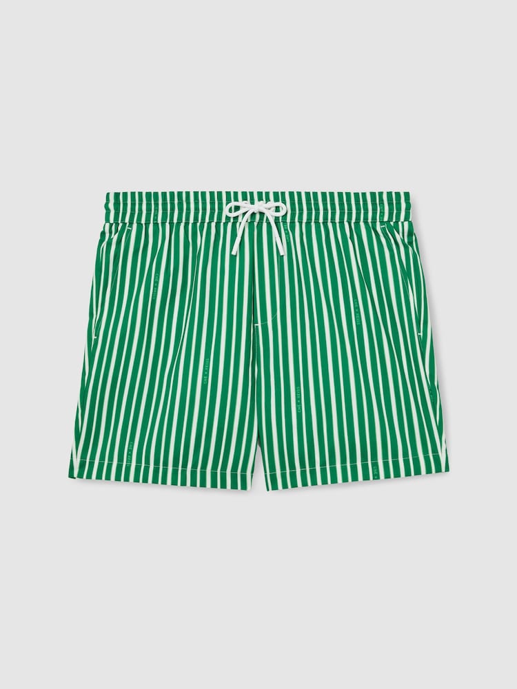 Reiss Green/White Corva Reiss | Ché Stripe Swim Shorts - Image 2 of 7