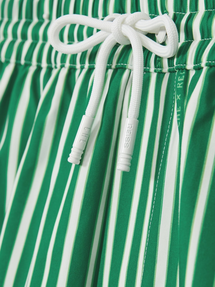 Reiss Green/White Corva Reiss | Ché Stripe Swim Shorts - Image 7 of 7