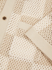 Reiss Taupe/Off White Alfred Cotton Chequerboard Crochet Shirt - Image 6 of 6