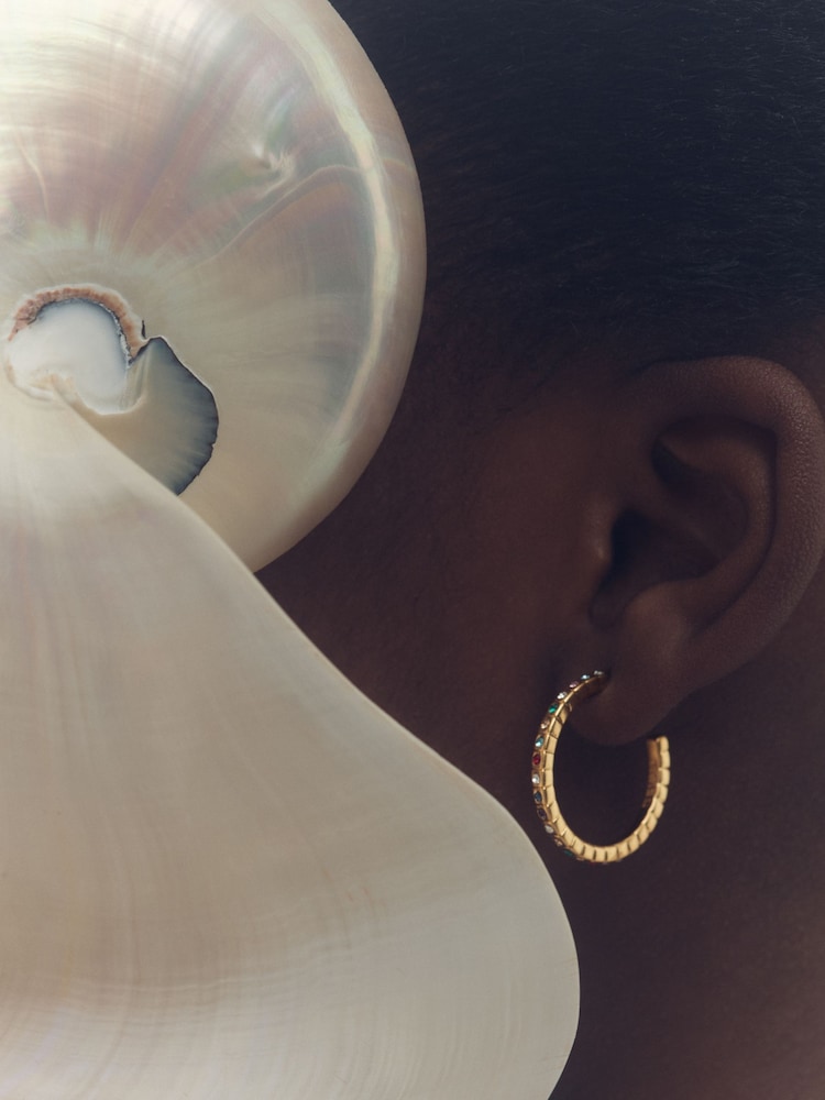 Reiss Gold Tone Sade Crystal Hoop Earrings - Image 1 of 4