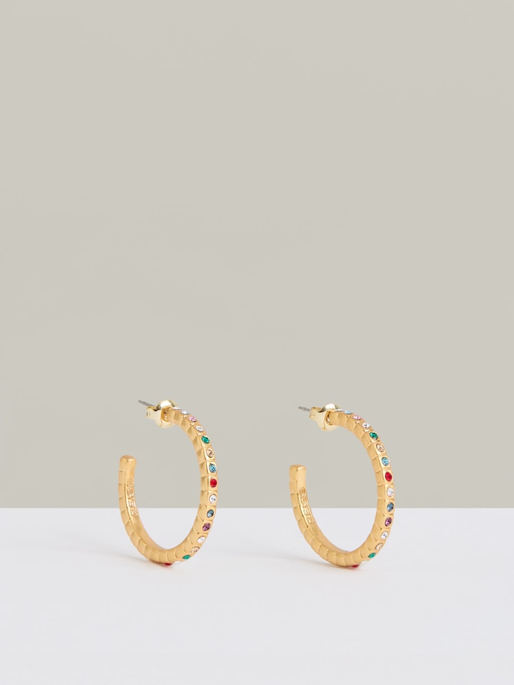 Reiss Gold Tone Sade Crystal Hoop Earrings - Image 2 of 4