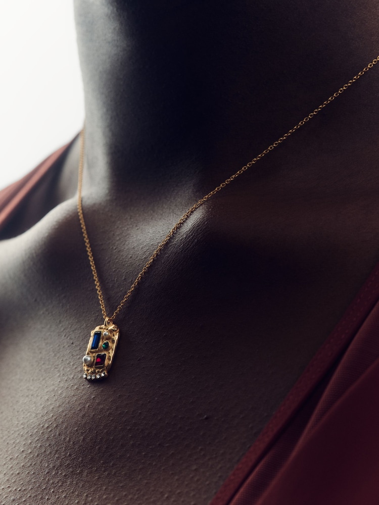 Reiss Gold Tone Skylar Crystal Rectangle Pendant Necklace - Image 1 of 6