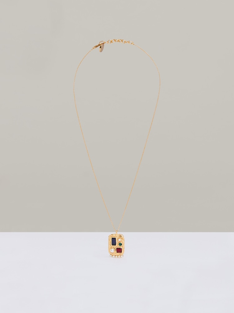 Reiss Gold Tone Skylar Crystal Rectangle Pendant Necklace - Image 2 of 6
