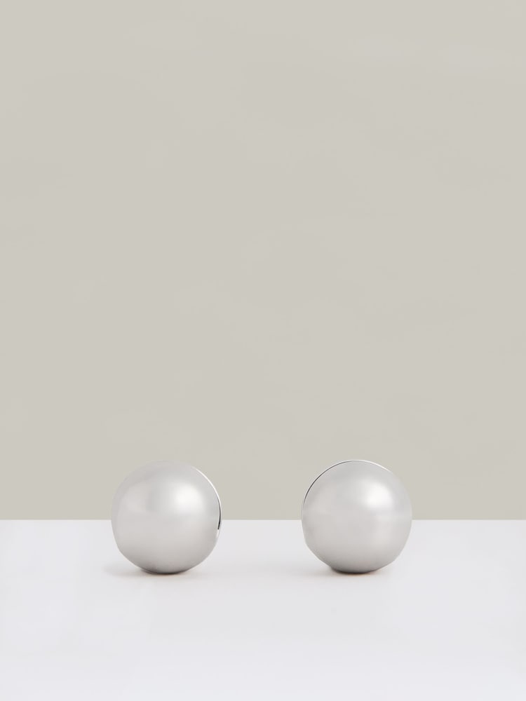 Reiss Silver Tone Pollie Polished Ball Huggie Earrings - Image 1 of 4