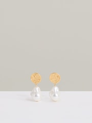 Reiss Gold Tone Maya Molten Faux-Pearl Drop Earrings - Image 2 of 4