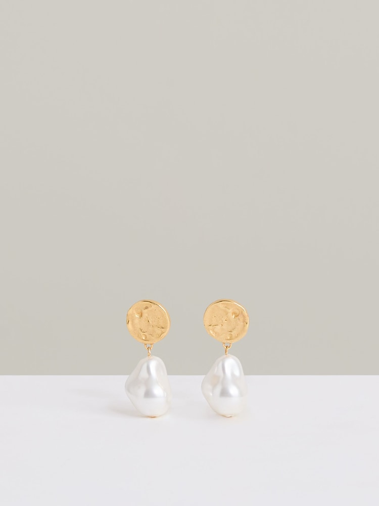 Reiss Gold Tone Maya Molten Faux-Pearl Drop Earrings - Image 2 of 4