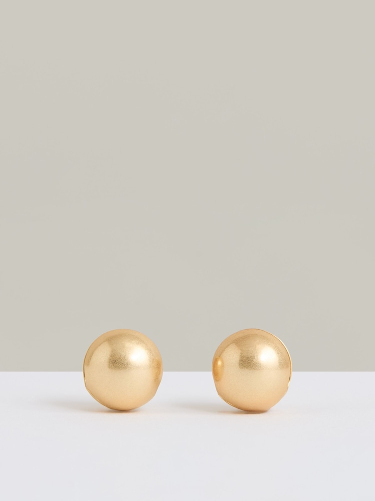 Reiss Gold Pollie Polished Ball Huggie Earrings - Image 1 of 4