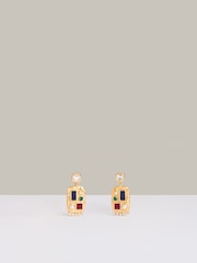 Reiss Gold Tone Skylyn Crystal Rectangle Drop Earrings - Image 3 of 4