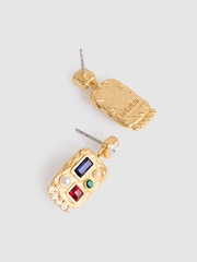 Reiss Gold Tone Skylyn Crystal Rectangle Drop Earrings - Image 4 of 4